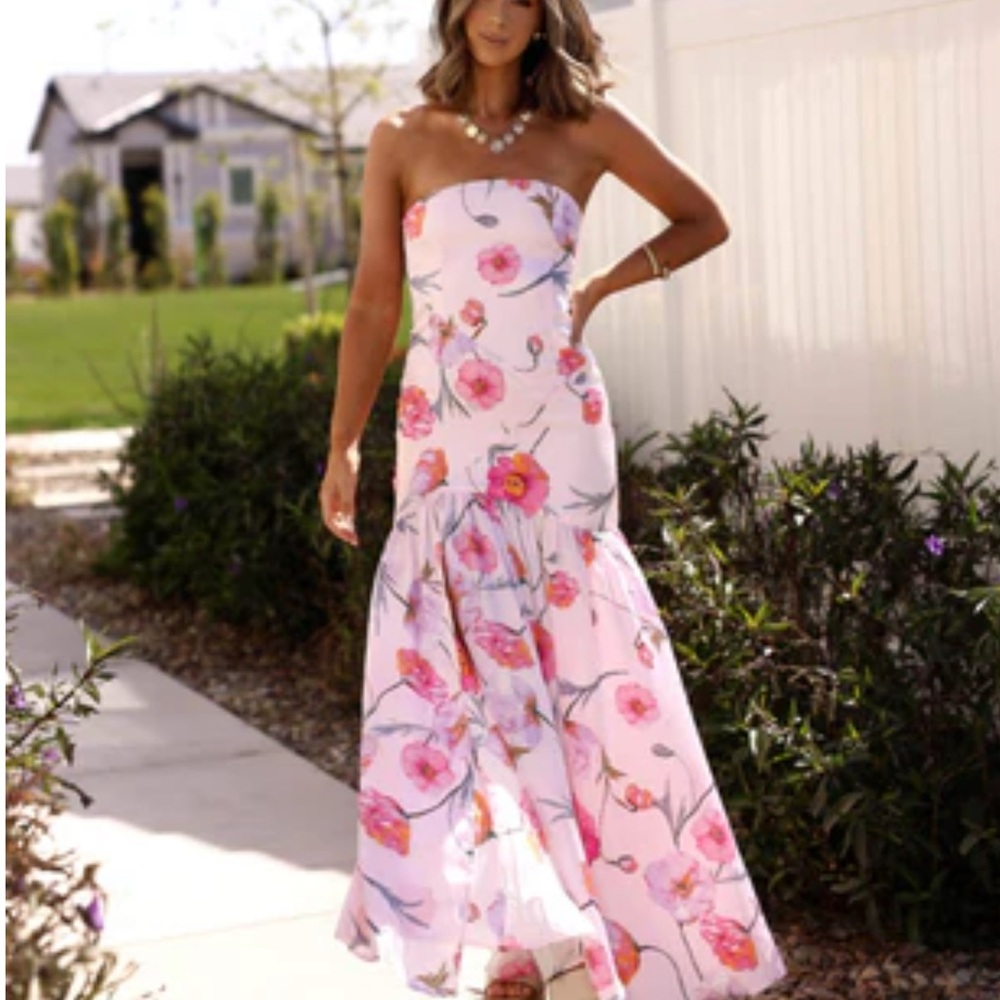 Lane 201 Promesa Pink Floral Strapless Dress s nwt